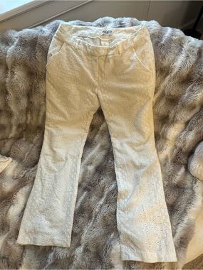 Saraco Cream Eyelet Ankle Pants